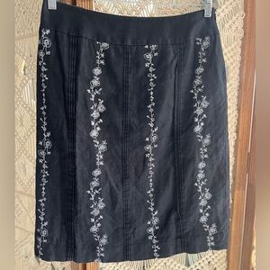 Madison Black Linen Floral Embroidered A-Line Skirt